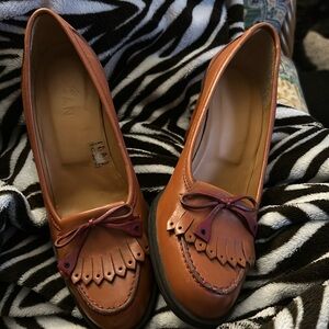 Hogan Women’s Oval Toe Leather Loafer Wedges  size 38